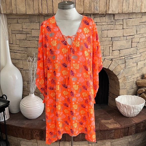 Weekend G Other - Vibrant Orange Floral Swim Cover-Up Weekend